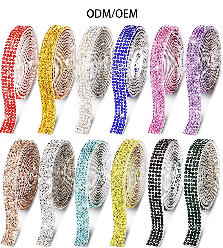 silver diamond crystal bling wrap strips roll glitter jewel sticker tape rhinestone self-adhesive strip roll for DIY