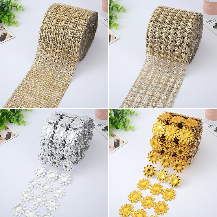 Wholesale flexible plastic banding hot fix rhinestone trim rolls in different sizes bendable rhinestone mesh trimming