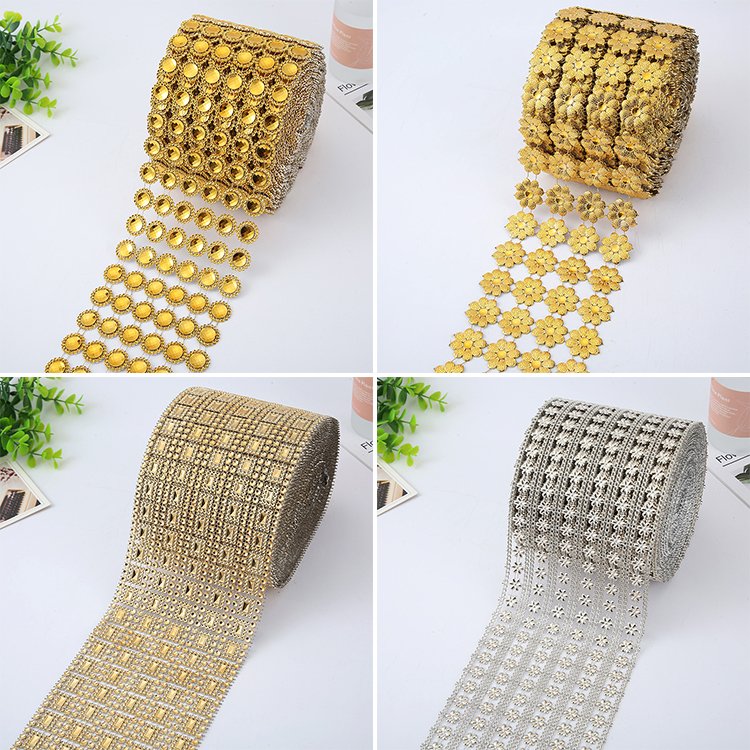 Crystal Rhinestone Ribbon Self-Adhesive Diamond Rhinestone Ribbon Bling Ribbons Roll Banding Belt Wrap DIY Decoration Sticker for Wedding Cakes Birthday Crafts Decorations