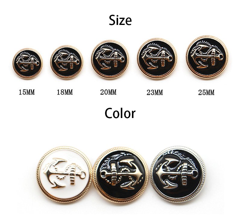 Retro shirt metal anchor buttons 15mm to 25mm round blazer coat suit gold silver gun color shank button