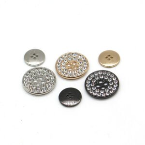 Studded diamond metal four eye button for women's coats windbreakers suits pants circular decorative buttons