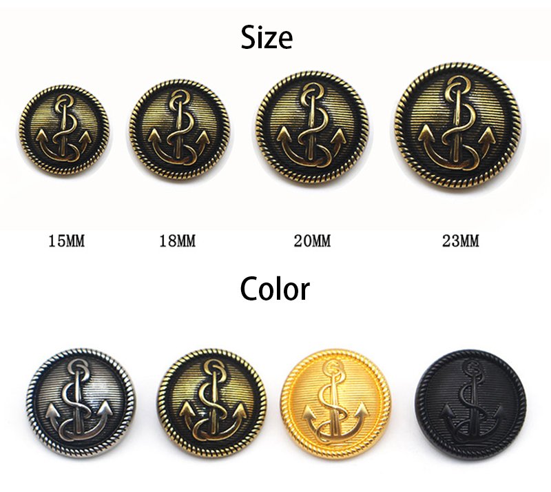 Manufacture customized logo sewing button anchor pattern for blazer jumper coat uniform shirt suit and jacket metal zinc button