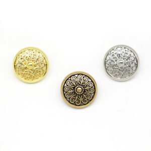 Hollowed-out round edge metal round shape floral embossed design shank style button washable plated features221