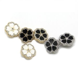 Sew-on alloy drip oil flower shaped set with diamonds buttons