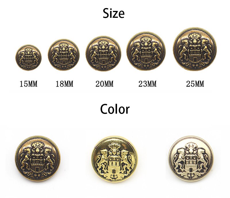 Double lion flat metal button hand stitched shank buckle woolen coats electrogalvanized alloy suits clothing accessories