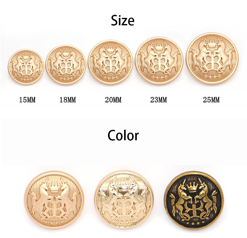 High quality garment accessories retro style emboss lion gold zinc alloy round shank button 