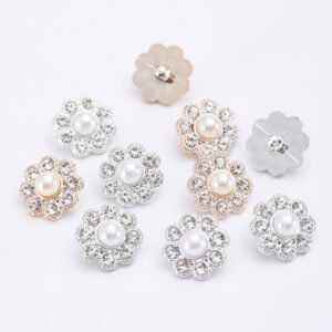 Fancy plastic buttons embellishments sewing rhinestone pearl sewn buttons for apparel accessories