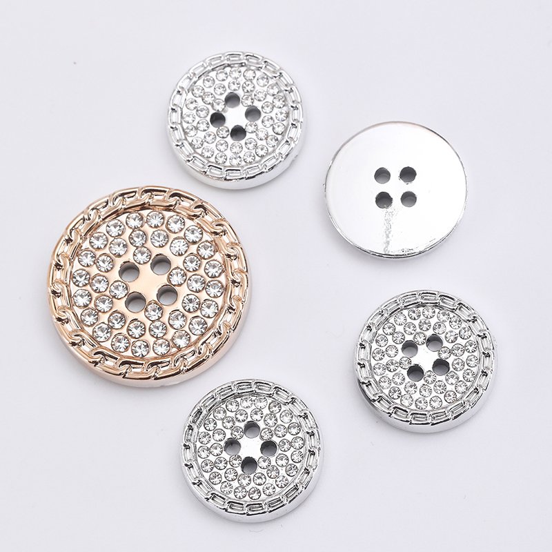 new fancy gold silver plating four hole round flatback plastic bling bling rhinestone button for woman clothes