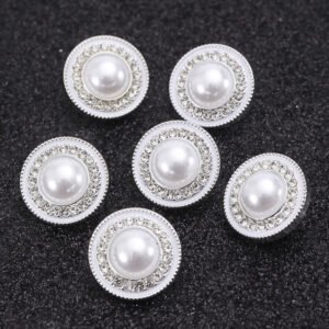 Fancy round plastic ABS sewing pearl shank diamond-encrusted button for shirt