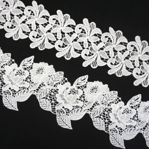 13cm-15.5cmWhite Rose Floral Embroidery Water Soluble Milk Silk Edge Polyester Lace Trim