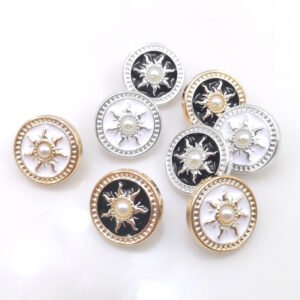 Plastic round pearls oil combination buttons sun flower design for Hand-stitched sewing garment button