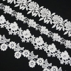 In Stock High Quality 3D Floral Embroidery Water Soluble White Milk Silk Guipure Lace Trim