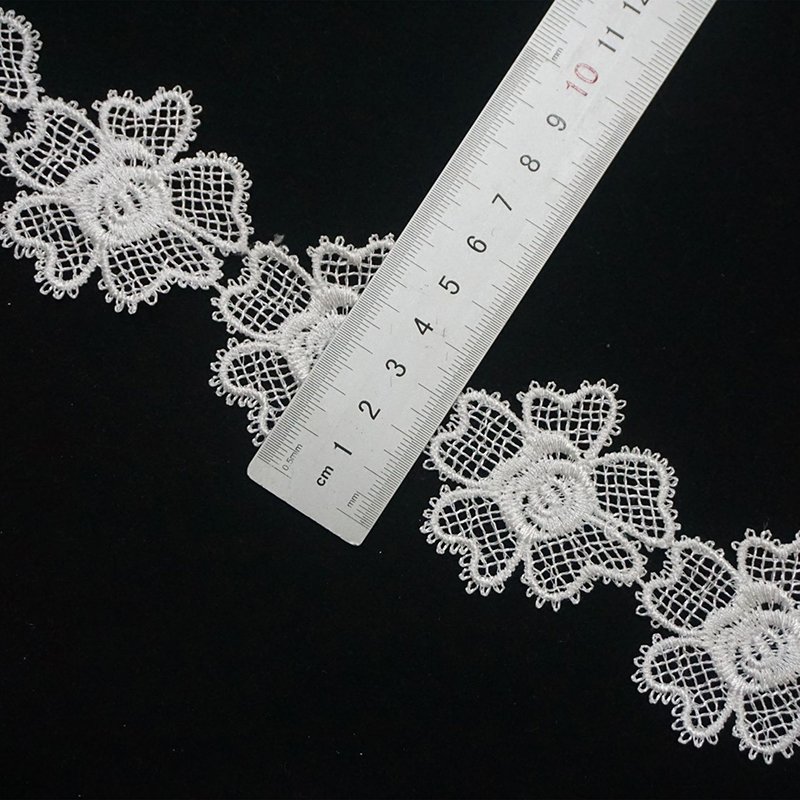 High Quality White Milk Silk Material Lace Embroidered Ribbon Cotton 3d Flower Trim Lace Trimming