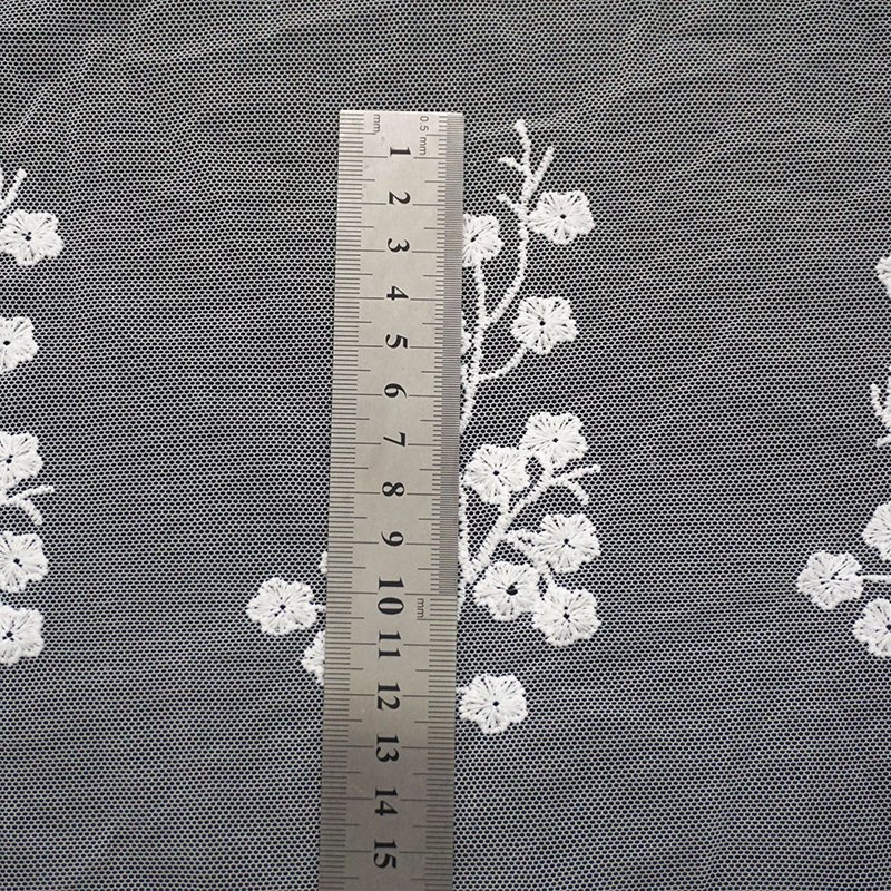 Width 140 cm White milk silk flower Embroidered mesh Fabric 3 d tulle lace base Fabric For Children's Dress Women Skirt Shirt