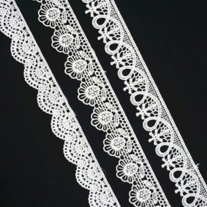 French Dentelle Lace Custom Embroidered Sequence Lace Trim White Milk Silk Guipure Lace Fabric Trim