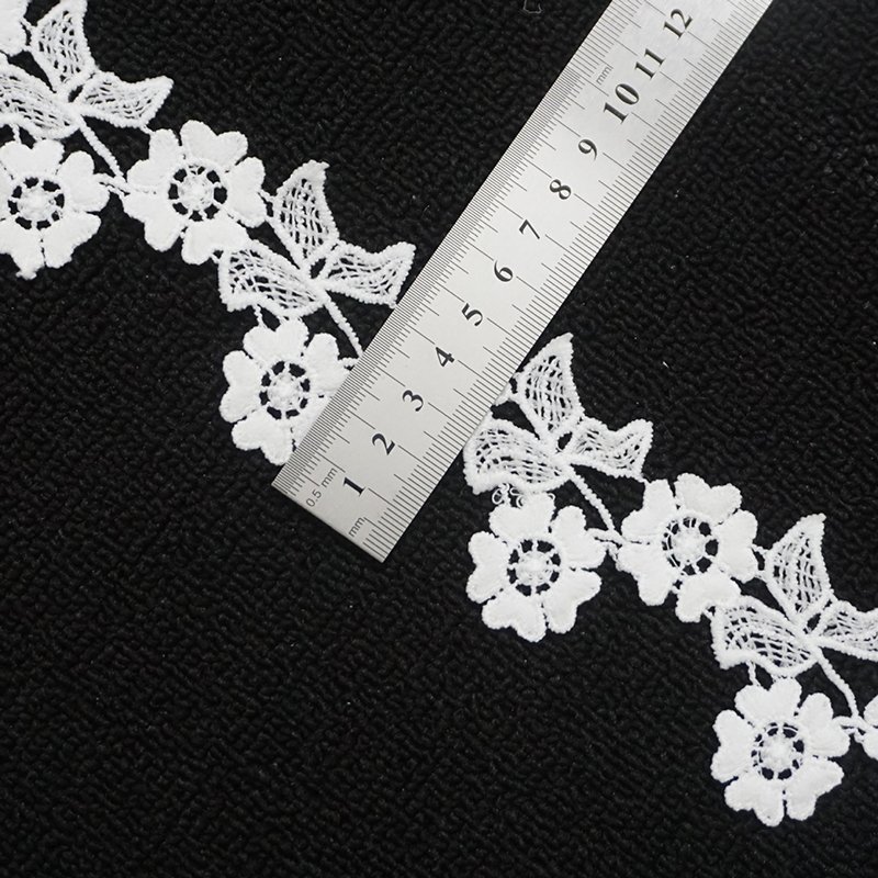 In Stock High Quality 3D Floral Embroidery Water Soluble White Milk Silk Guipure Lace Trim