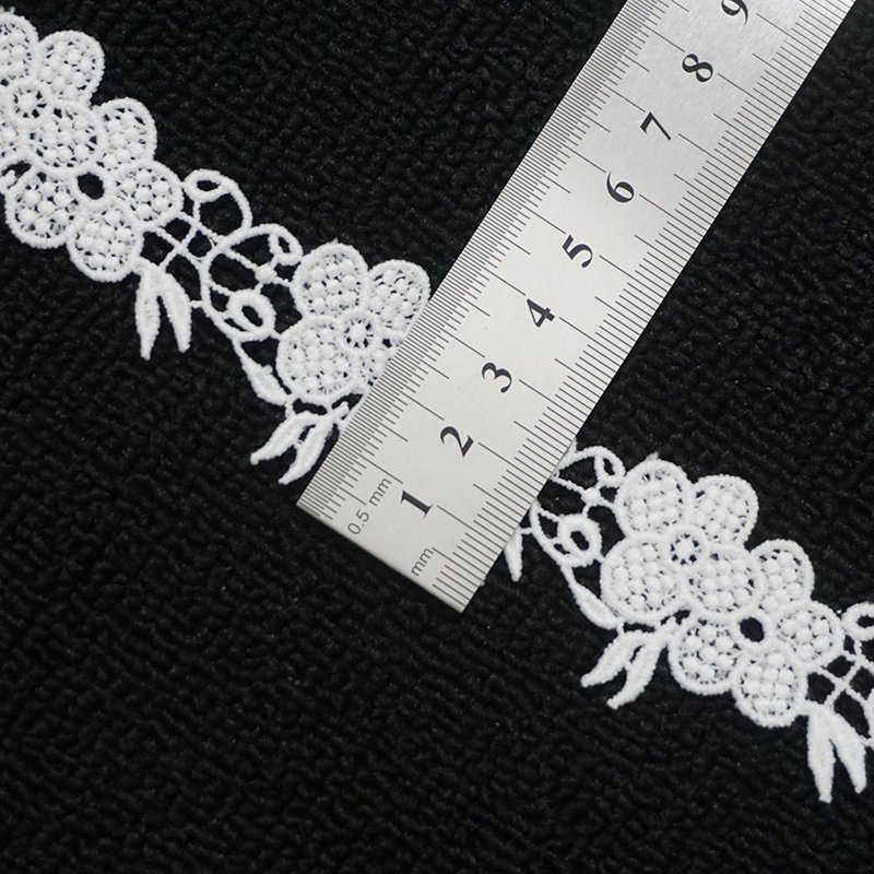 In Stock High Quality 3D Floral Embroidery Water Soluble White Milk Silk Guipure Lace Trim