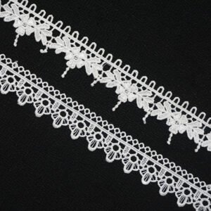 French Lace Applique Border White Guipure Lace Trimming Fabric Embroidery Gathered Lace Trim For Wedding Facric