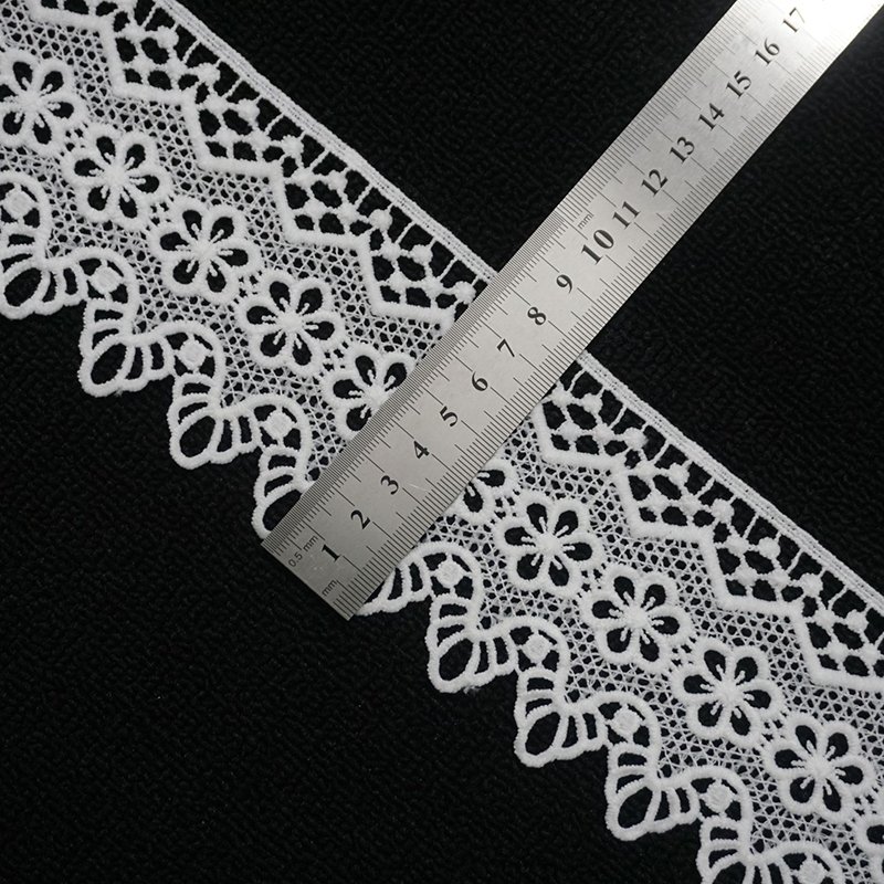 Water Soluble 100% Polyester Chemical Embroidered White Lace Ribbon Sewing Border Lace Trim