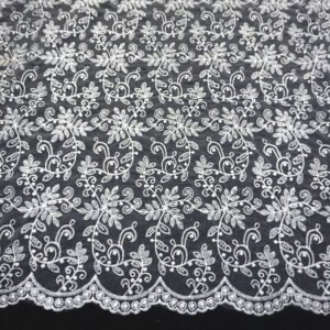 Poly Mesh Fabric with Embroidery Lace 100% Polyester Embroidered Soft Nude Color Double Border Eco-friendly Support