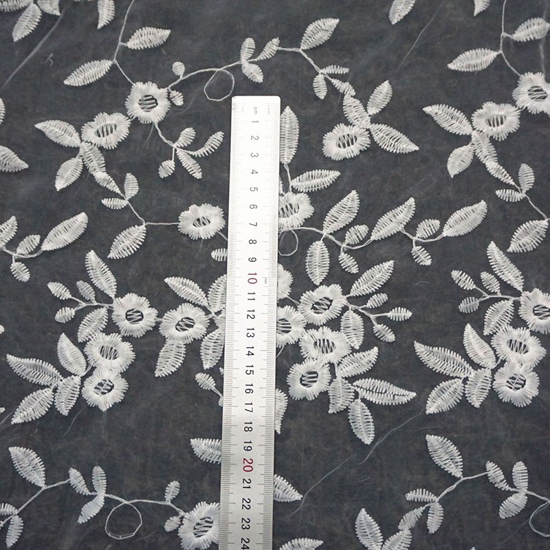 Elegance Embroidered Organza Lace Fabric french white 3d chiffon flower Laser Cut Embroidery Tulle Lace Fabric