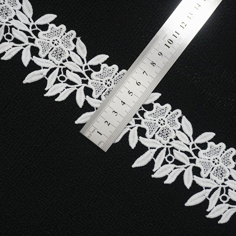 In Stock High Quality 3D Floral Embroidery Water Soluble White Milk Silk Guipure Lace Trim