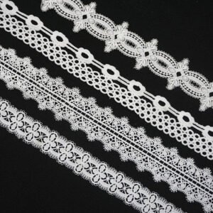 Factory Embroidery Lace Fabric Embroidered Lace Fabric Polyester white embroidery Lace Trim For Dress