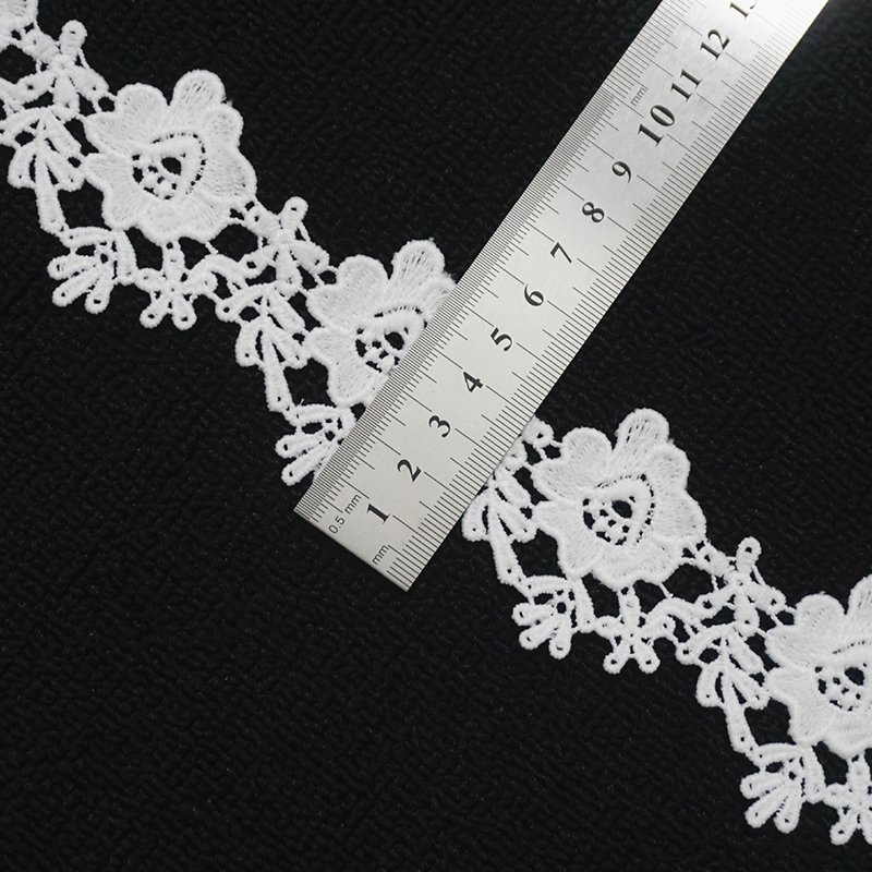 In Stock High Quality 3D Floral Embroidery Water Soluble White Milk Silk Guipure Lace Trim