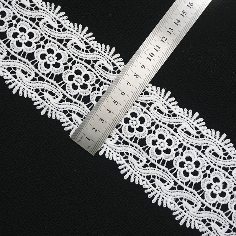 Water Soluble 100% Polyester Chemical Embroidered White Lace Ribbon Sewing Border Lace Trim