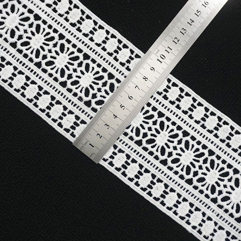 Water Soluble 100% Polyester Chemical Embroidered White Lace Ribbon Sewing Border Lace Trim