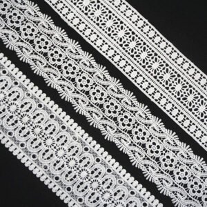 Water Soluble 100% Polyester Chemical Embroidered White Lace Ribbon Sewing Border Lace Trim