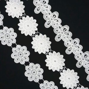 High quality 100% polyester diy handmade appliques embroidery 3d flower lace fabric trim for garment home textile accessories