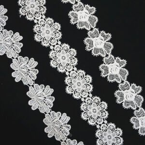 High Quality White Milk Silk Material Lace Embroidered Ribbon Cotton 3d Flower Trim Lace Trimming