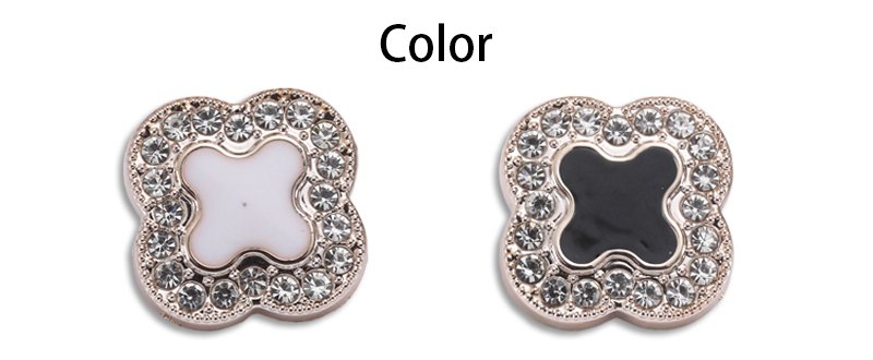 Four leaf clover flower plastic black enamel gold nickel plating crystal shank button for clothing