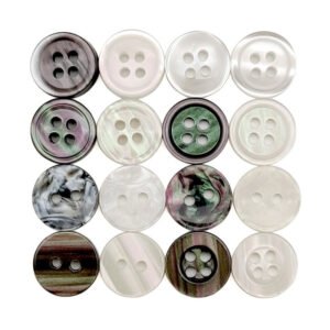 Custom 4 Holes Polyester Pearl Effect Imitation Sea Shell Resin Reisin Button Fake Shell Fancy Buttons