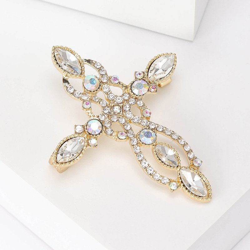 Vintage Diamante Crystal Lapel Pins Brooches Christening Feast Baptism Brooch Alloy Rhinestone Cross Brooch