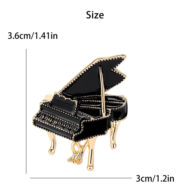 Black Enamel Piano Brooch Women's Alloy Musical Instruments Music Party Casual Pin Gift Jewelry Corsage