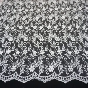 Poly Mesh Fabric with Embroidery Lace 100% Polyester Embroidered Soft Nude Color Double Border Eco-friendly Support