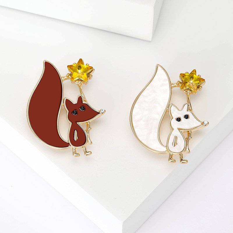  Cute board fox yellow star brooch animal fashion jewelry brooches