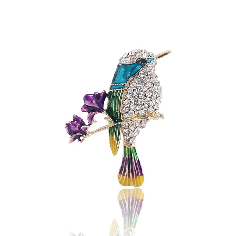 Hummingbird Pin Brooch Set Fashion Men and Women Elegant Bird Brooch with Rhinestones