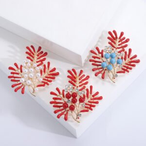 Clothing Accessories Pins with Oil Dripping Red Coral Pearl Brooch