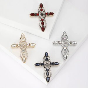 Vintage Diamante Crystal Lapel Pins Brooches Christening Feast Baptism Brooch Alloy Rhinestone Cross Brooch