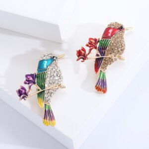 Hummingbird Pin Brooch Set Fashion Men and Women Elegant Bird Brooch with Rhinestones