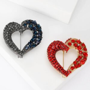 Brooch Pins for Women Girls Red Heart Rhinestone Brooch Pin Jewelry Gold Plate Bling diamond heart pin