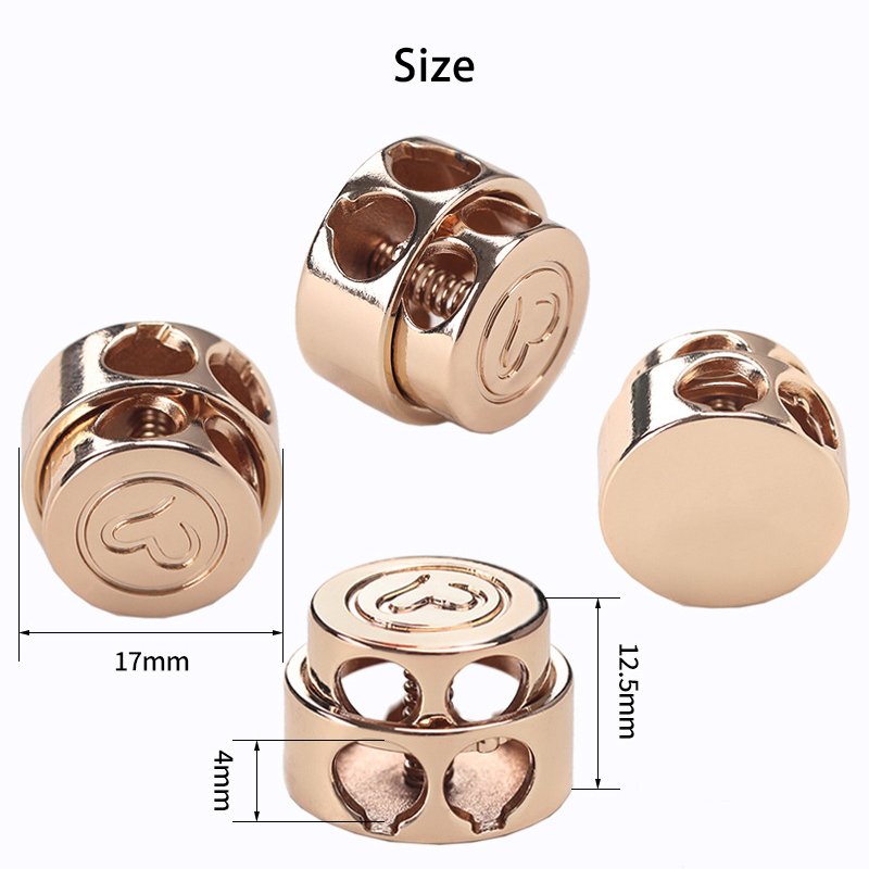 Custom zinc alloy metal spring cord adjuster end stopper lock with double hole rope buckle for shoes cord lock