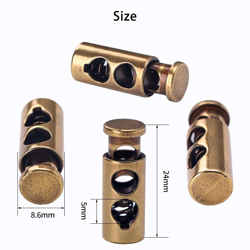 Metal Cylinder Double Hole Spring Cord Toggle Cord End Stopper For Drawstrings