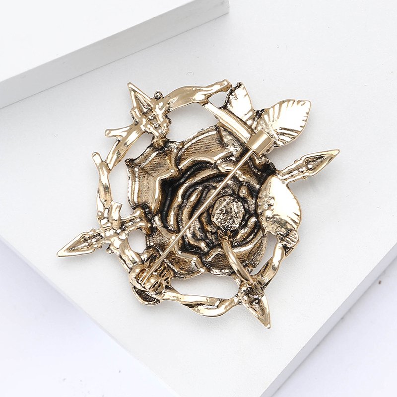 Vintage Fashion Jewelry Personality Metal Rose Brooch Pin Rose Flower Skull Brooch For Clothing