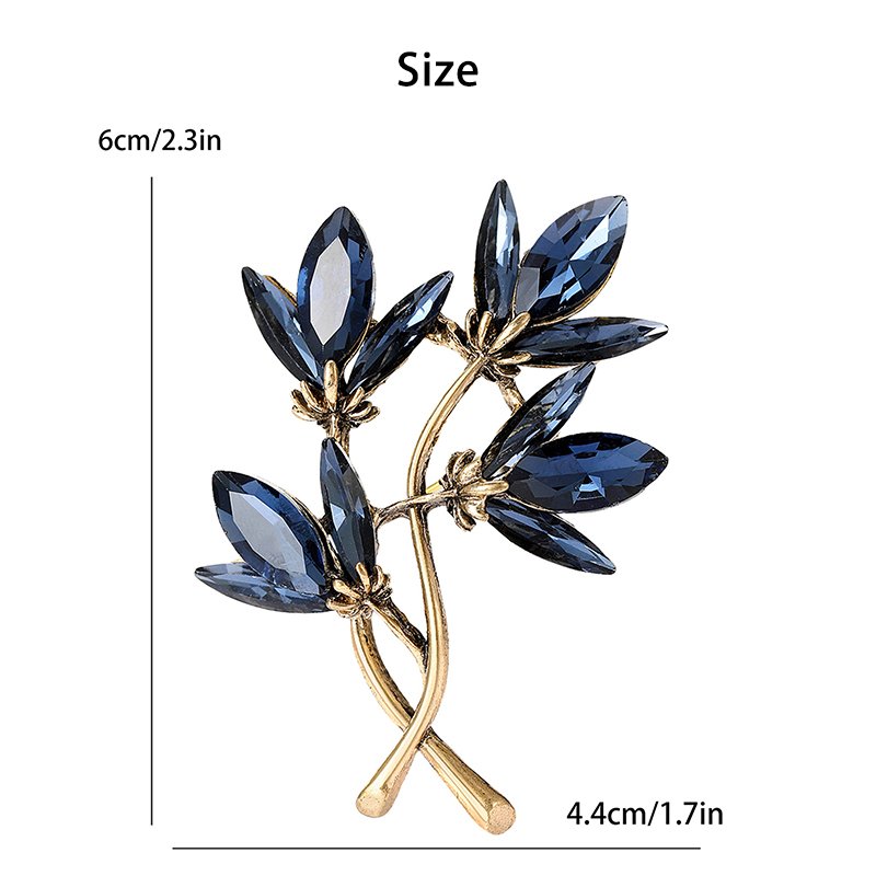 Blue Crystal Flower Floral Leaf Fashion Jewelry Brooches for Women Girls Hat Bag Scarf or Hijab Pins