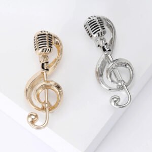 Rhinestone Music Logo Brooch Musical Note Microphone Metal Pin