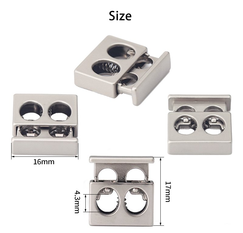 Square metal spring buckle with double hole adjustment buckle